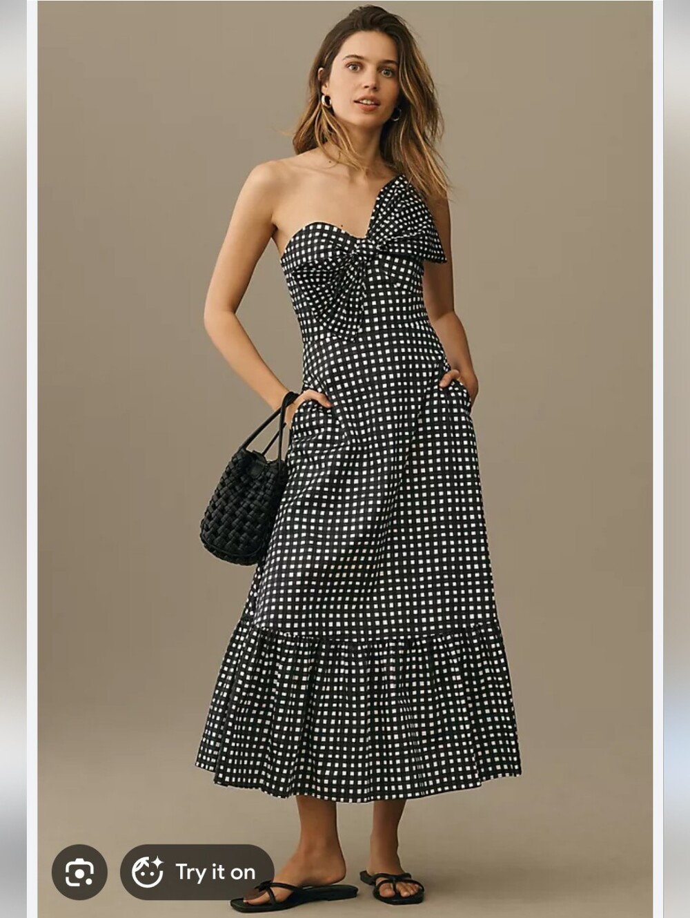 Hutch Colorblock Oxford Check Bow Strapless Midi Ruffle Dress Size 0